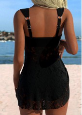 Black Tie Lace Patchwork Tankini Top-No Bottom