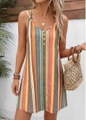 Striped Twist Multi Color Short Strappy V Neck Dress