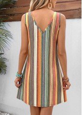 Striped Twist Multi Color Short Strappy V Neck Dress