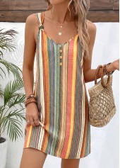 Striped Twist Multi Color Short Strappy V Neck Dress