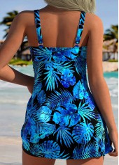Mid Waisted Leaf Print Tummy Coverage Blue Tankini Set