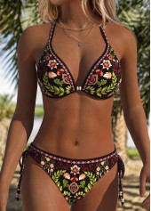 Low Waisted Tribal Print Two-piece Black Bikini Set