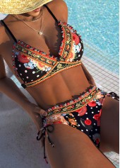 Mid Waisted Patchwork Black Bikini Set