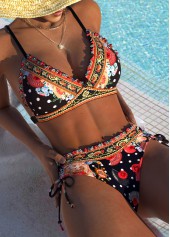 Mid Waisted Patchwork Black Bikini Set