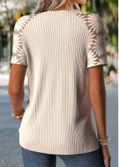 Plus Size Beige Curved Hem Short Sleeve T Shirt