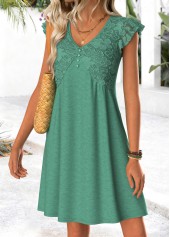 Tummy Coverage Cyan Short V Neck Dress