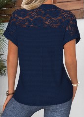 Tummy Coverage Navy Short Sleeve Split Neck Blouse