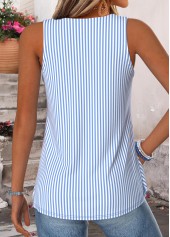 Striped Curved Hem Blue Sleeveless Scoop Neck Tank Top