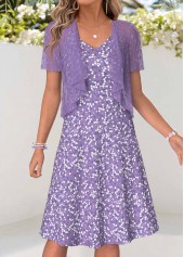 Ditsy Floral Print Tummy Coverage Dress and Cardigan