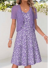 Ditsy Floral Print Tummy Coverage Dress and Cardigan
