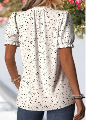 Geometric Print Frill Beige Short Sleeve T Shirt