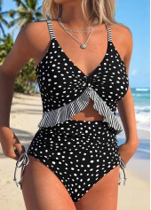 Polka Dot Fake 2in1 Black One Piece Swimwear