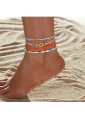 Orange Flower Beaded Adjustable Anklet Set
