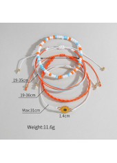 Orange Flower Beaded Adjustable Anklet Set