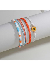 Orange Flower Beaded Adjustable Anklet Set