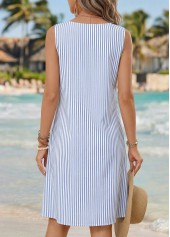 Striped Asymmetry Blue Sleeveless Asymmetrical Neck Dress