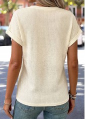 Surplice Beige Short Sleeve Round Neck T Shirt