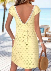 Bowknot Light Yellow Short V Neck Dress