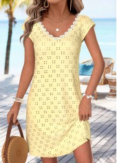 Bowknot Light Yellow Short V Neck Dress