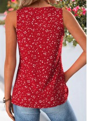Polka Dot Patchwork Red Sleeveless V Neck Tank Top