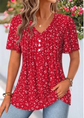 Polka Dot Curved Hem Red Short Sleeve T Shirt