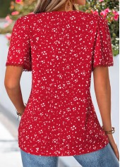 Polka Dot Curved Hem Red Short Sleeve T Shirt