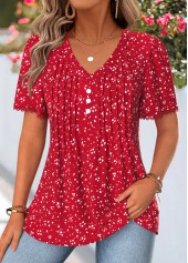 Polka Dot Curved Hem Red Short Sleeve T Shirt