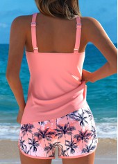 Mid Waisted Tropical Plants Print Patchwork Tankini Set