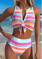 Mid Waisted Striped Two-piece Multi Color Bikini Set