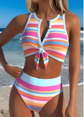 Mid Waisted Striped Two-piece Multi Color Bikini Set