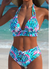 Mid Waisted Animal Print Blue Bikini Set