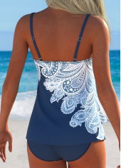 Mid Waisted Paisley Print Layered Dusty Blue Tankini Set