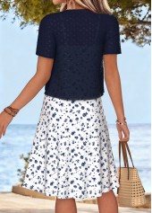 Ditsy Floral Print Tummy Coverage White Dress and Cardigan