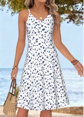 Ditsy Floral Print Tummy Coverage White Dress and Cardigan