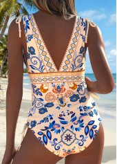 Mid Waisted Tribal Print Lace Up Tankini Set