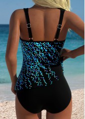 Geometric Print Scoop Neck Cyan Tankini Top-No Bottom