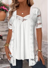 Plus Size White Patchwork Fake Two Piece Twinset