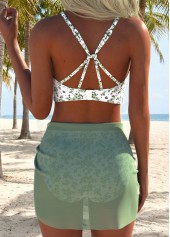 Mid Waisted Ditsy Floral Print Three-piece Sage Green Bikini Set