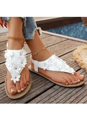 White Floral Toe Post Falt Sandals