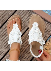 White Floral Toe Post Falt Sandals
