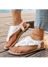 White Floral Toe Post Falt Sandals