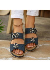 Navy Color Round Toe Falt Sandals