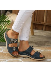 Navy Color Round Toe Falt Sandals
