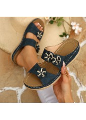 Navy Color Round Toe Falt Sandals