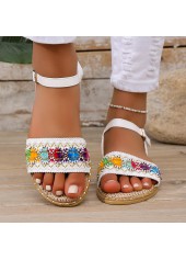 White Tribal Print Round Toe Falt Sandals