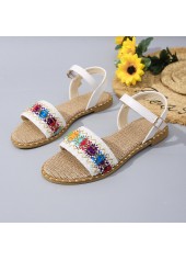White Tribal Print Round Toe Falt Sandals