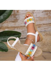 White Tribal Print Round Toe Falt Sandals