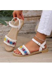 White Tribal Print Round Toe Falt Sandals