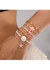 Pink Starfish Turtle Beaded Bracelet Set