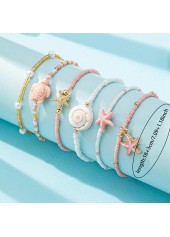 Pink Starfish Turtle Beaded Bracelet Set